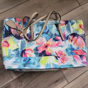 Guess Floral Tote Bag with Tan Straps